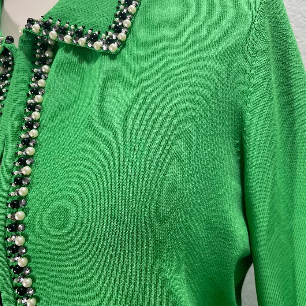 MTWT 9-5 Green Jeweled Knit Sweater Skirt Set Retro Academia Women's Small - Picture 8 of 11